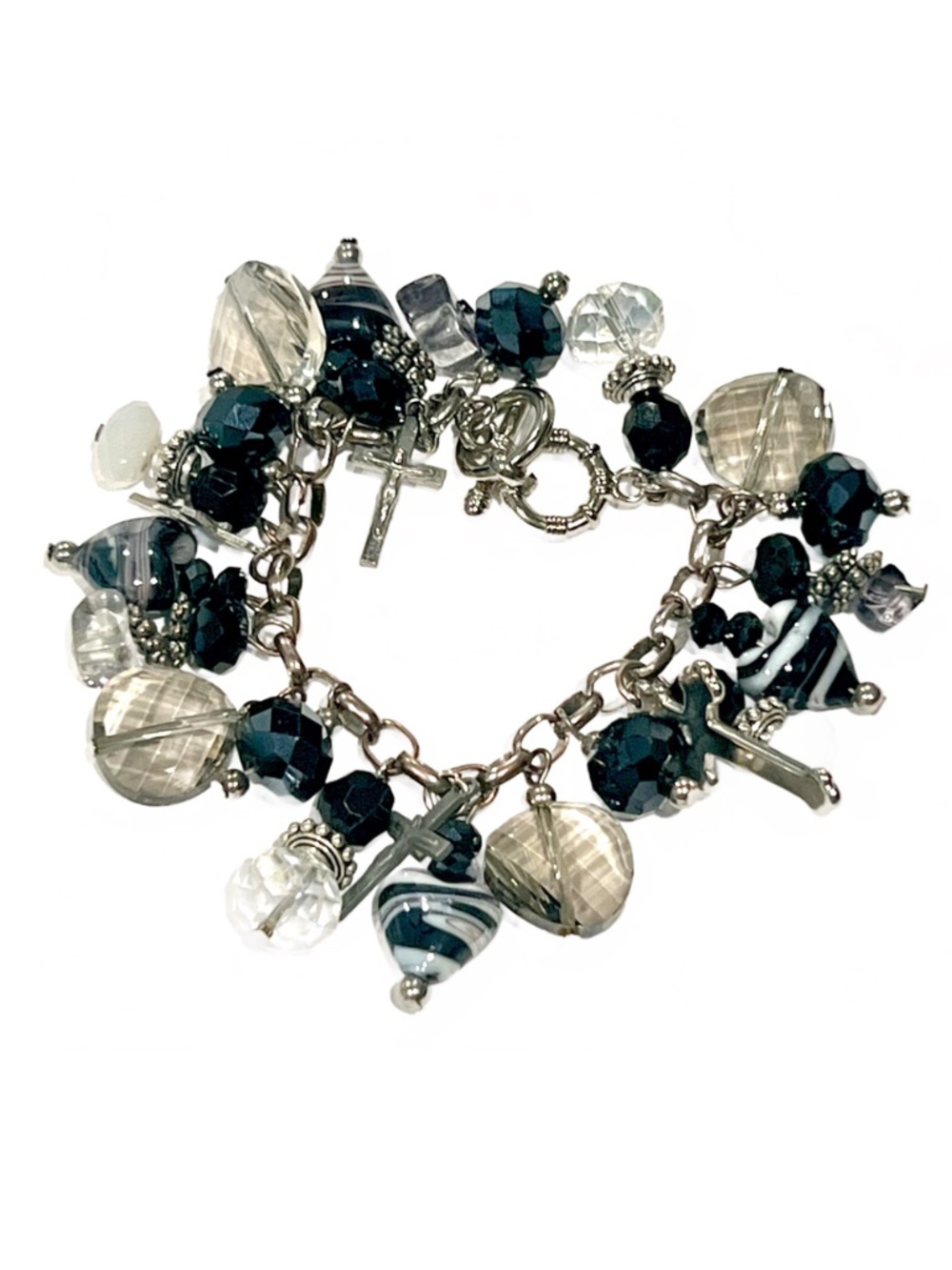 Charm Bracelet In Silver-tone, White, Black, & Clear